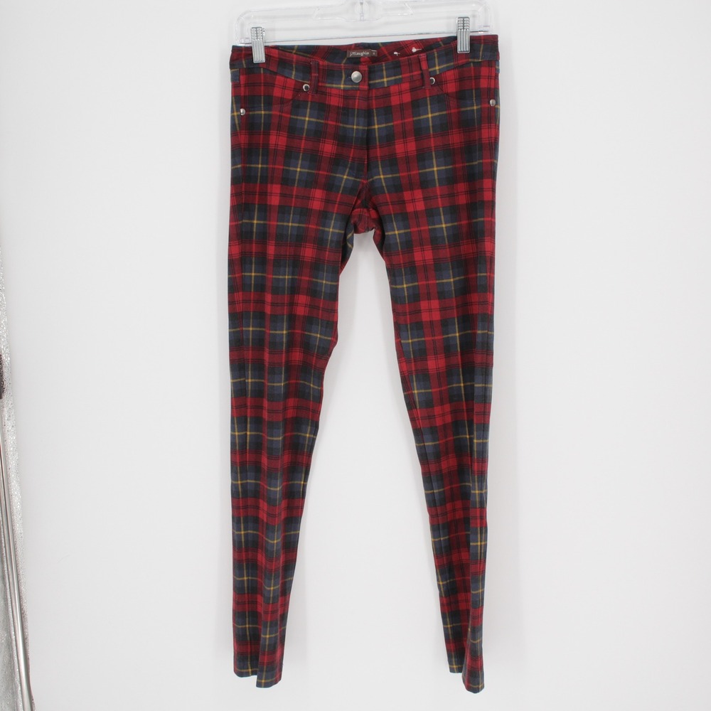 J.McLaughlin Women's Red Plaid Skinny Leg Stretch Trousers Size 4